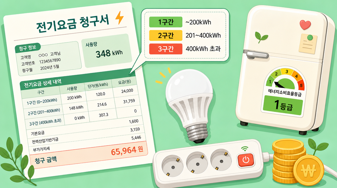 전기요금 누진세 계산 절약 방법 오브젝트 일러스트