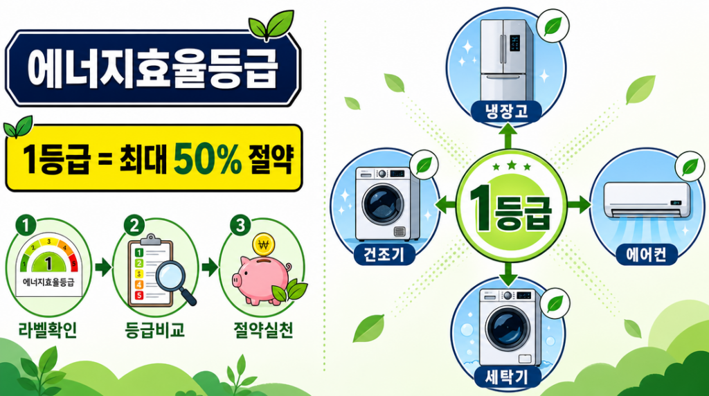 에너지효율등급 가전제품 선택 기준과 1등급 절약 효과 인포그래픽
