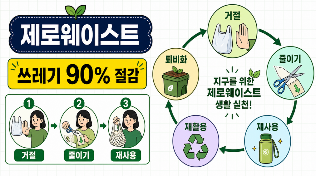 제로웨이스트 실천 5R 원칙 인포그래픽 다이어그램