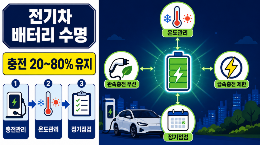 전기차 배터리 수명 관리 핵심 요약 인포그래픽