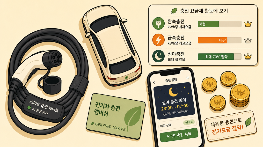 전기차 충전요금 종류별 비교 및 절약 방법 일러스트