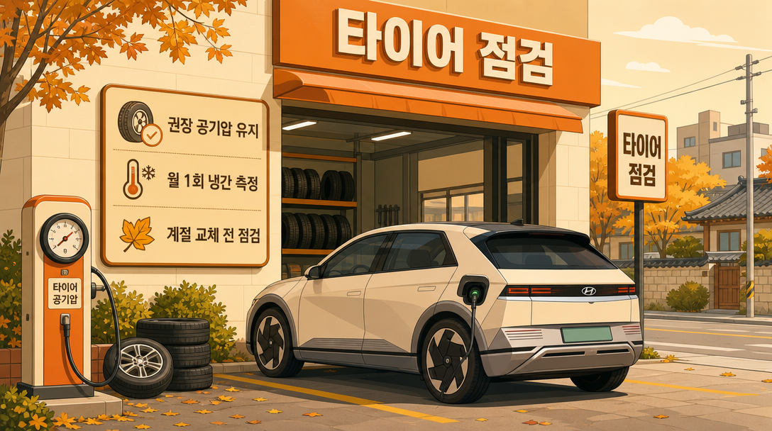 전기차 타이어 공기압 관리 계절별 점검 방법 일러스트