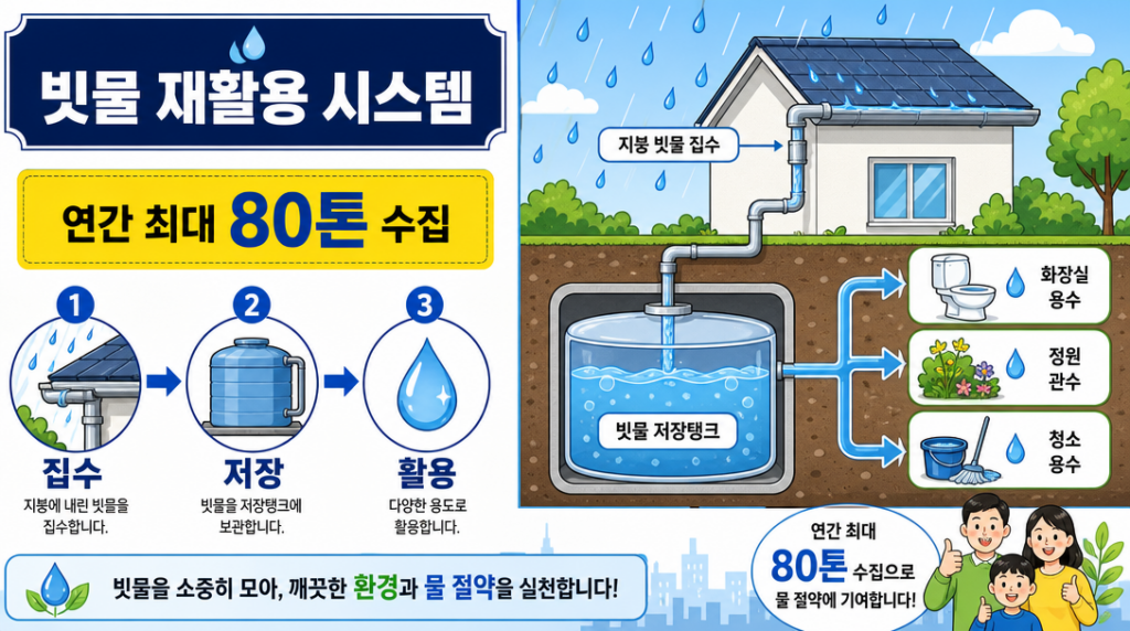 빗물 재활용 시스템 설치 절차와 절약 효과 인포그래픽