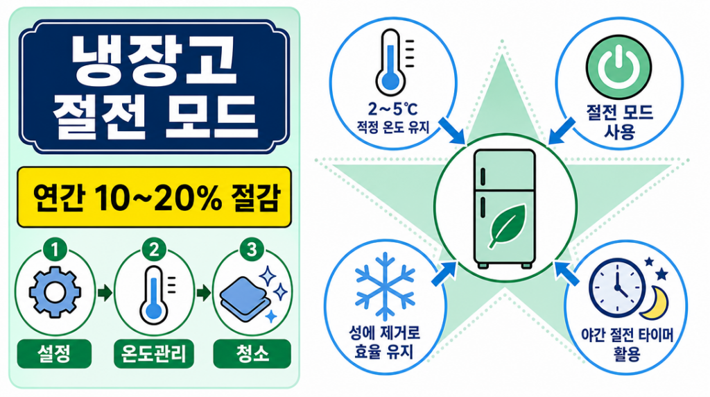 냉장고 절전 모드 설정 방법과 전기요금 절감 효과 인포그래픽