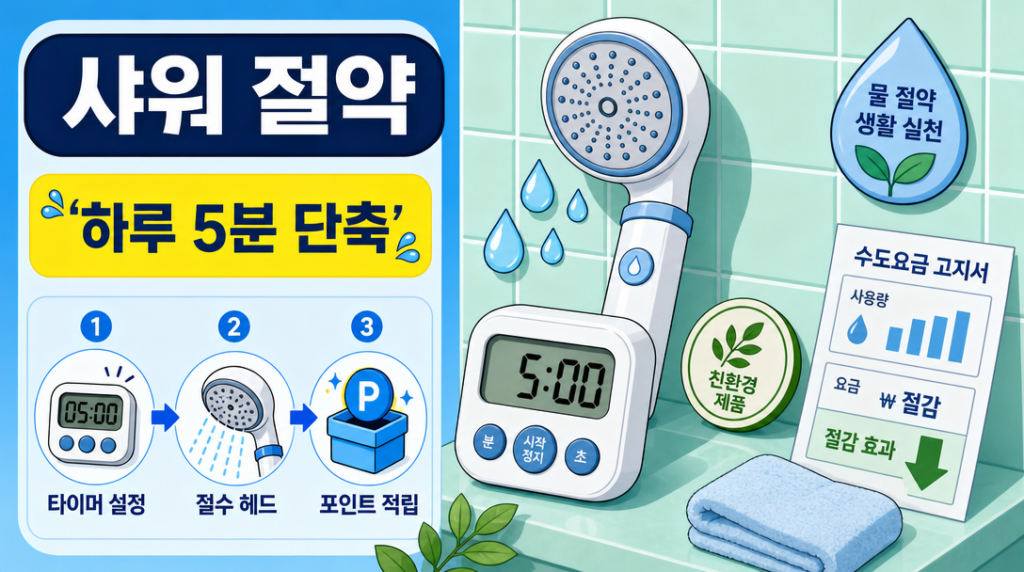 샤워 시간 단축으로 수도요금과 온수 에너지를 절약하는 방법 인포그래픽