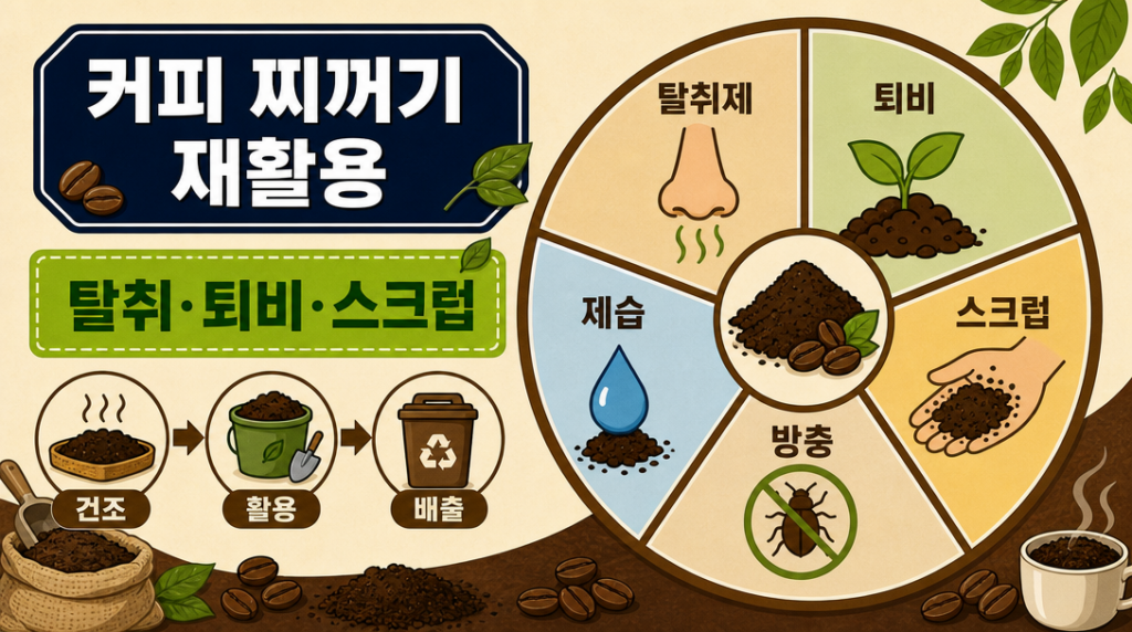 커피 찌꺼기 재활용 방법과 친환경 활용법 인포그래픽
