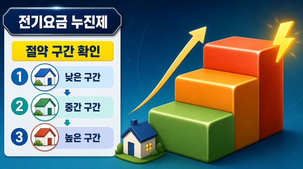 전기 사용량이 늘어날수록 요금 구간이 단계적으로 올라가는 누진 구조를 보여주는 대표 이미지