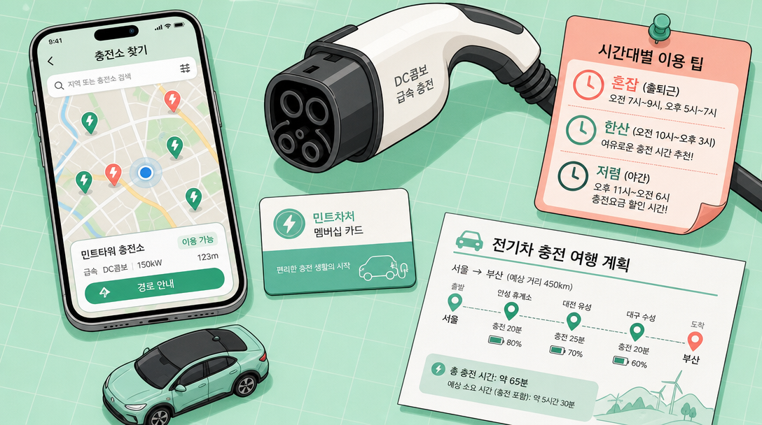 급속충전소 위치 확인 앱과 충전 시간대 전략 일러스트