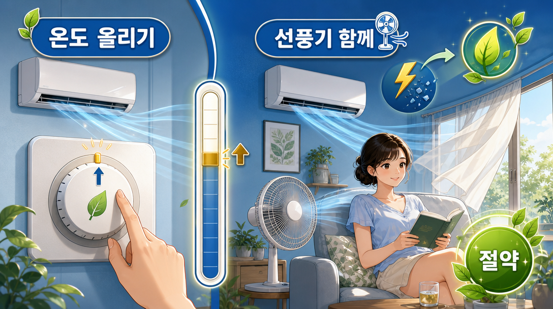 에어컨 절약을 위한 필터 청소와 누진세 관리 오브젝트 일러스트
