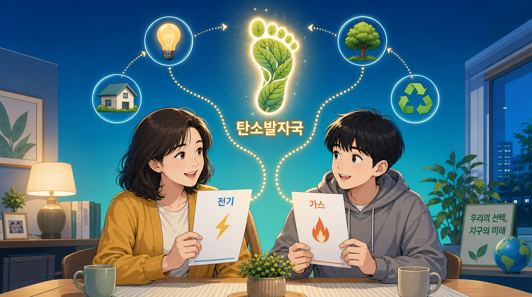탄소발자국 계산 결과를 바탕으로 한 친환경 생활 실천법 일러스트