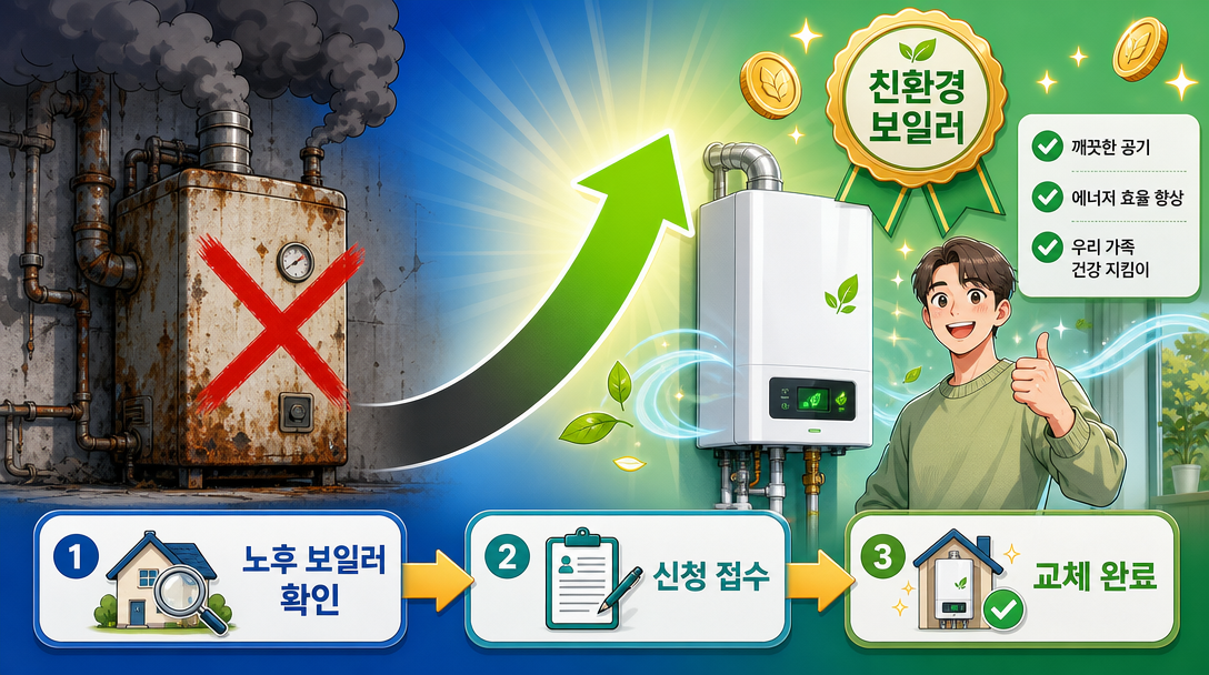 친환경 보일러 지원금 신청 서류 체크리스트와 저녹스 보일러 설치 일러스트