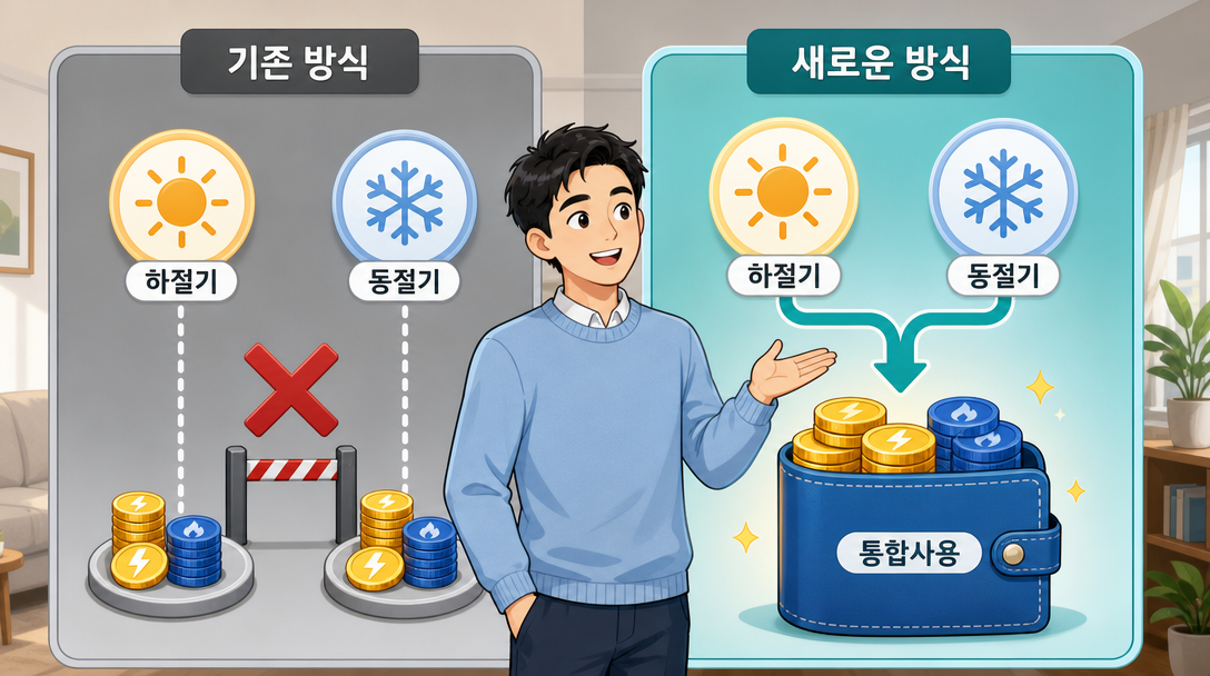 에너지바우처 계절 구분 폐지 전후 사용 방식 비교 인포그래픽