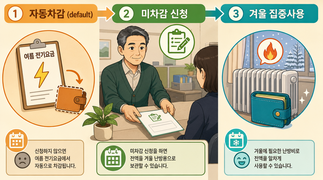 하절기 요금 미차감 신청 방법 에너지바우처 계절 사용 전략 인포그래픽
