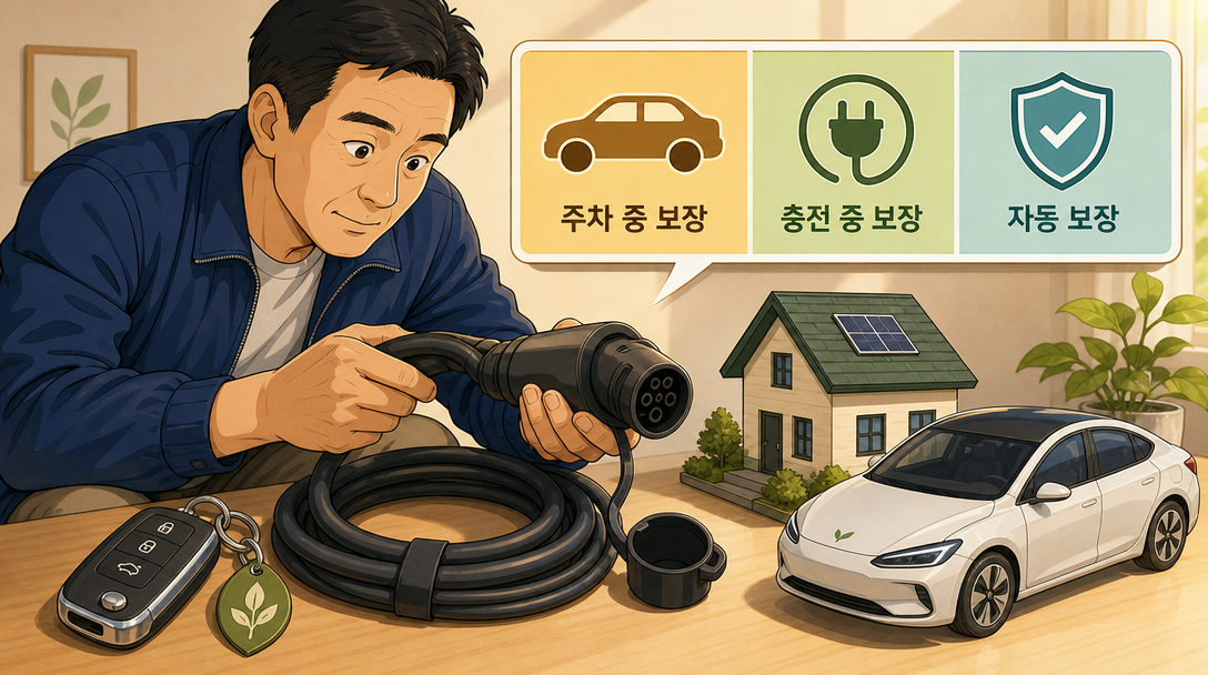 전기차 전기차 화재안심보험 보장 대상 확인 방법을 설명하는 일러스트